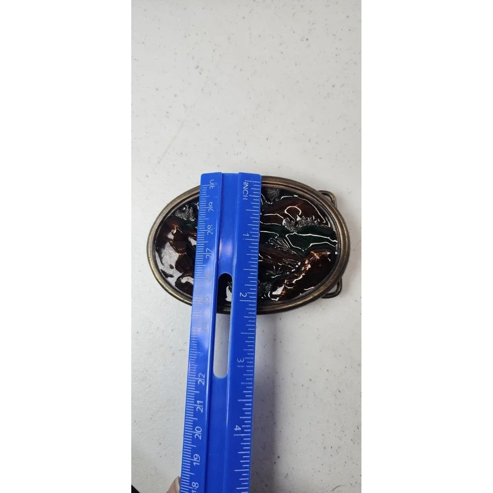 1983 Bergamot Brass Works Deer Belt‎ Buckle Enamel Hunting Buck Made USA
